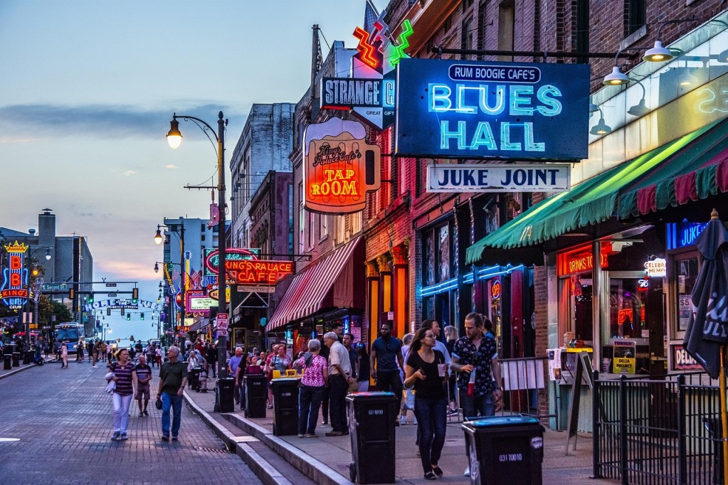 People enjoy Beale Street in Memphis.